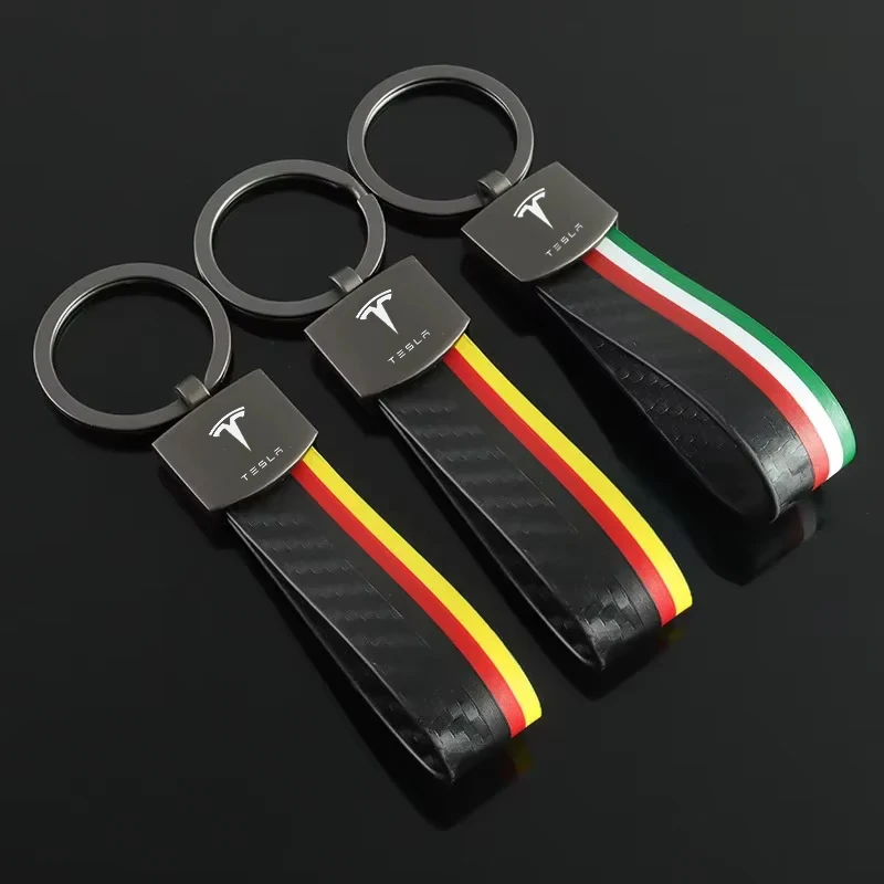 Brelok do kluczy z włókna węglowego, skórzany, ze stopu, stylizacja flagi Niemiec i Włoch, breloczki do kluczy z logo Tesla Model 3 S X Y Roadster Cybertuck