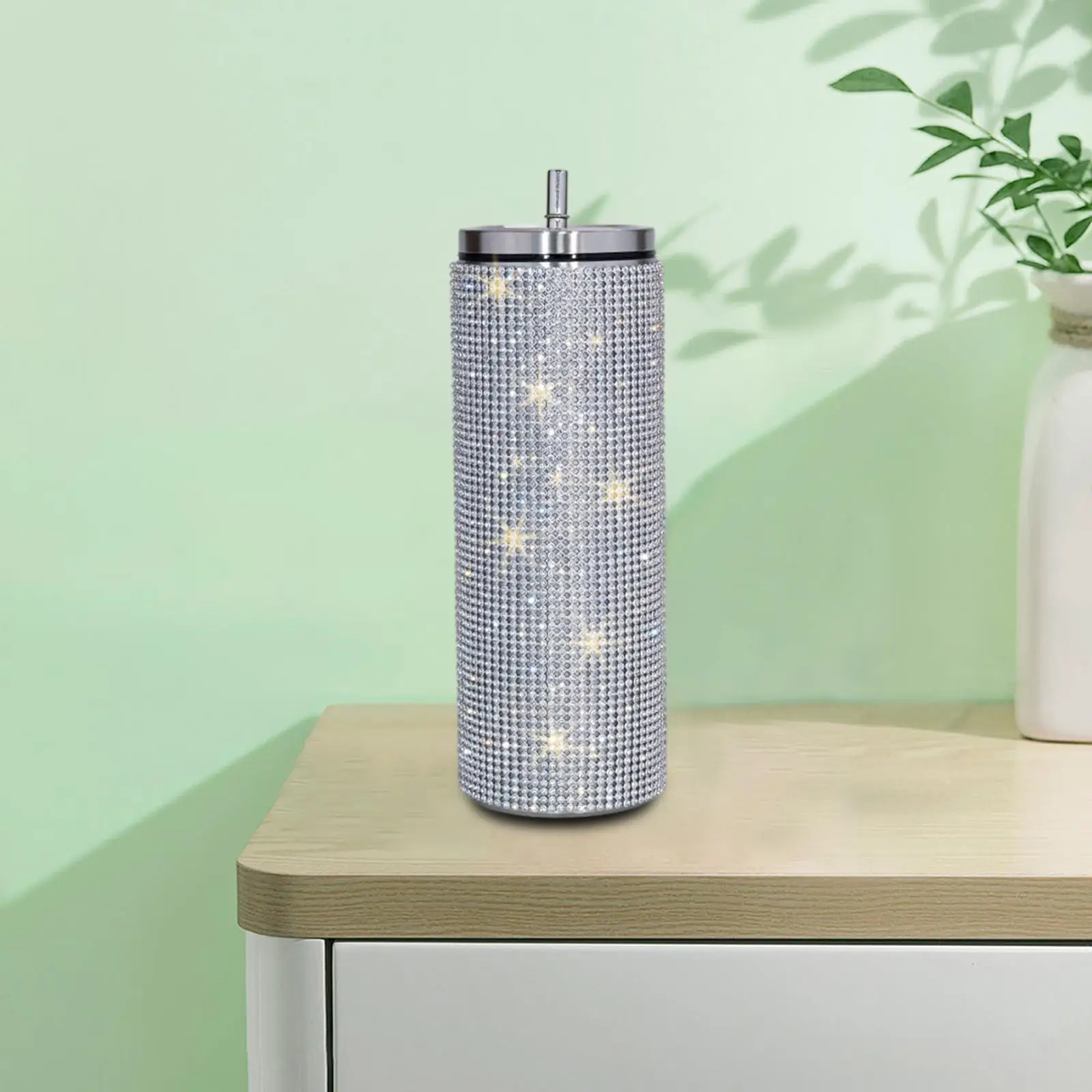 Stainless Steel Insulated Water Bottle 600ml Portable Glitter Kettle with Rhinestone Bling Diamond Cup for Travel Sports Outdoor
