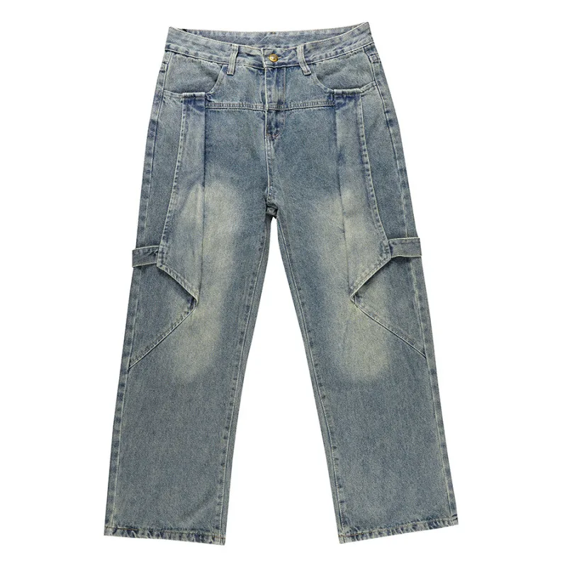 

Винтажные джинсы в стиле ретро, мужские свободные прямые широкие брюки, уличная мода, японские модные брюки