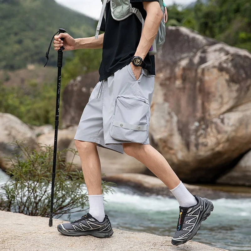 

Retro Japanese Sle Men's Casual Wide Leg Workwear orts with Large kets Loose Fit Five-Quarter Length Summer orts