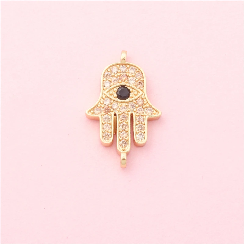 10pcs Brass Inlaid Zircon Eye Of God Palm Charms Pendants Connector Accessories For Jewelry Making Diy Bracelet Necklace