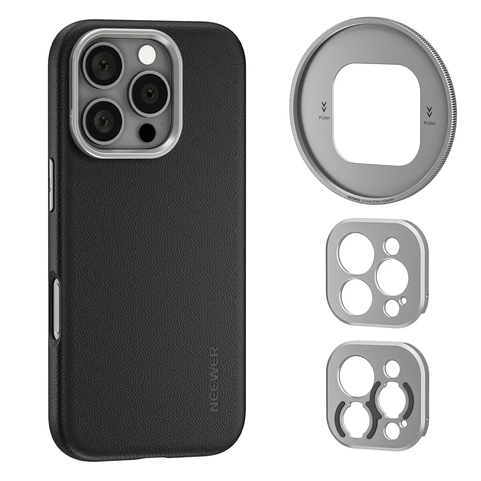 NEEWER PA083P/PA084P Aluminum Phone Case with 3 Backplates, Video Rig for iPhone 16 Pro/Pro Max Vlogging