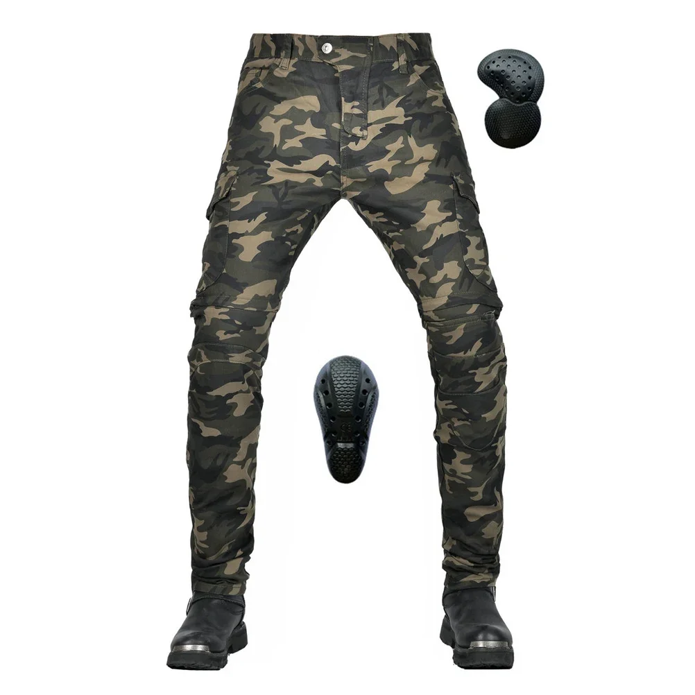 

Motorcycle Riding Pants with CE Armor Multi-Pocket Cargo Pant Ant-Fall Motocross Racing Locomotive Jeans Splitting Camouflage