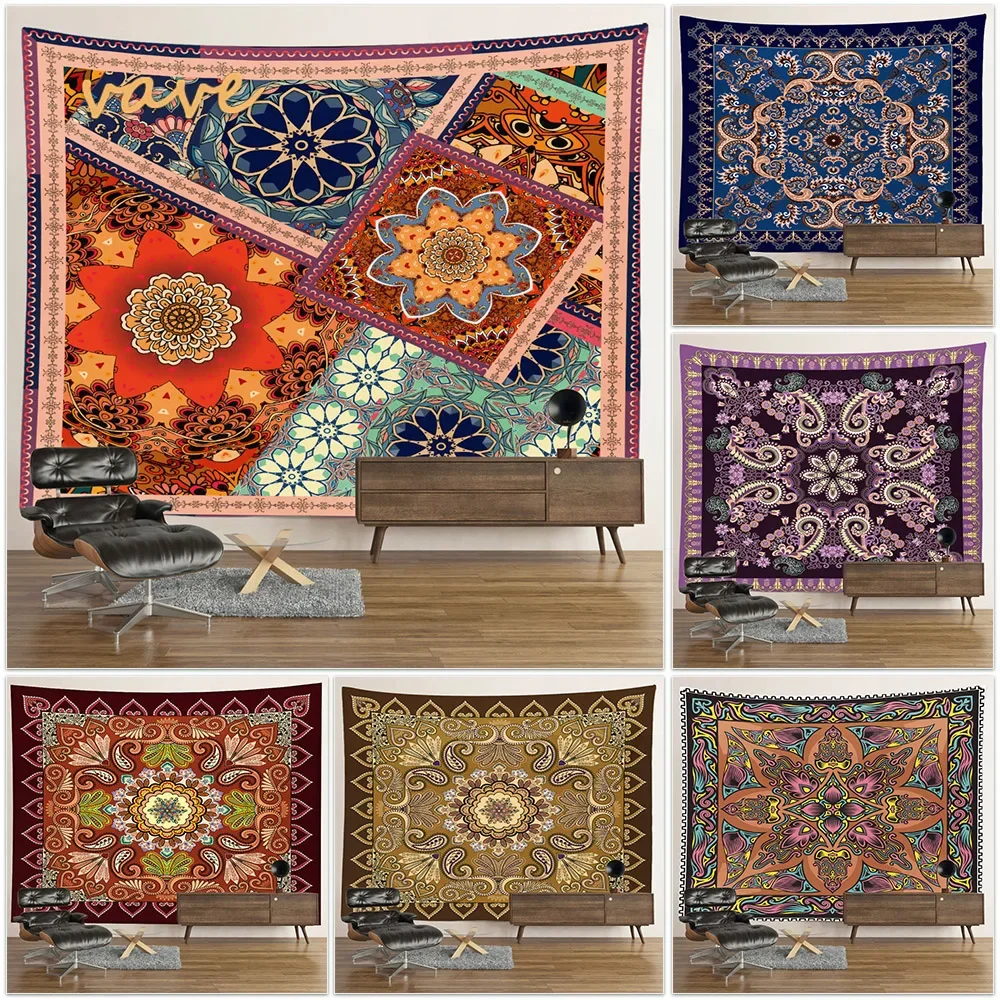 Indian Mandala Tapestry Flower Wall Hanging Boho Hippie Cloth Fabric Large Tapestry Interior Bedroom Dorm Room Decor Aesthetic