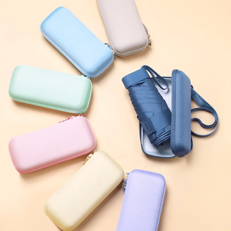 

Mini 5-Fold UV Umbrella Lightweight 6 Ribs Pocket Umbrella with Portable Case Black Coating UPF50+ Sun & Rain Protection