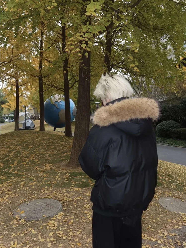 เสื้อโค้ทกันหนาวบุขนสไตล์อเมริกันสำหรับผู้ชาย แบรนด์ทันสมัย แต่งฮู้ด ผ้าฝ้าย คอปกขนสัตว์