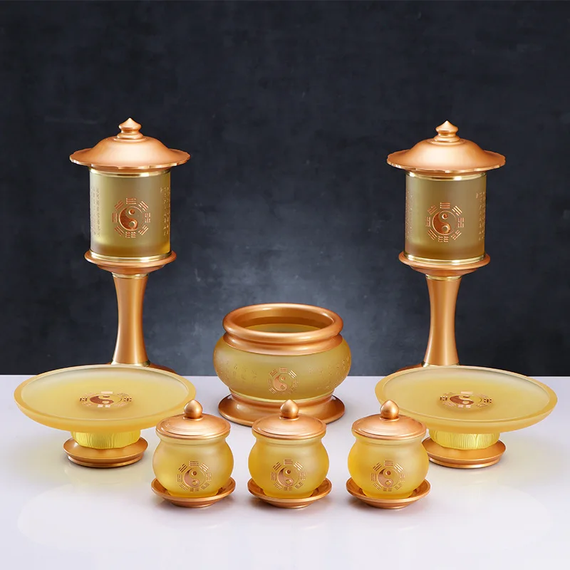 Pure Copper Tripod Incense Burner Buddhist Home Temple Worship Decoration Brass Censer Sand Engraved Maya Gold 7 inch