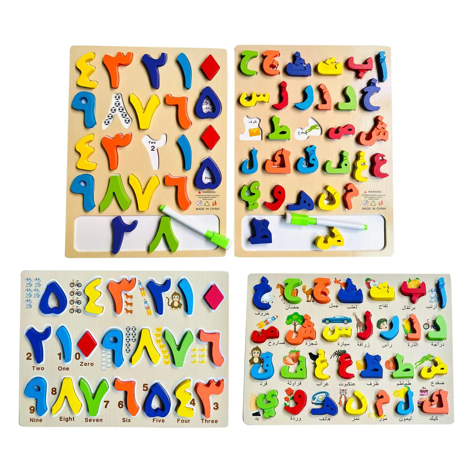 Wooden Arabic Letter Blocks Fine Motor Skill Colorful Educational Learning Toys Arabic Alphabet Puzzles Board for Kid Baby Gifts