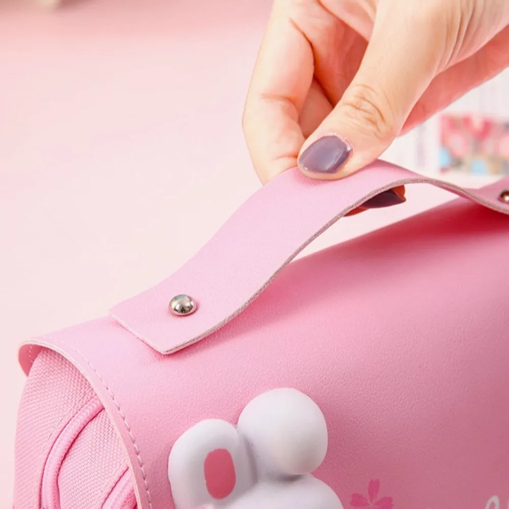 3D Multifunctional Cute Rabbit Pen Bag Large Capacity Double Layer School Pouch Cartoon Sweet Decompression Pencil Case