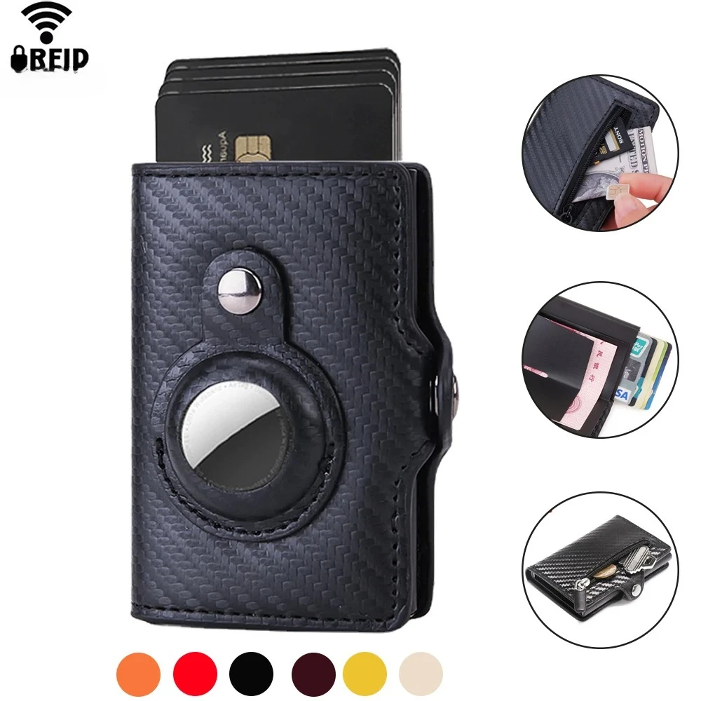 Carbon Fiber Rfid Card Holder Men Women Airtag Wallet Money Bag Leather Purse Thin Wallets For Apple AirTags Tracker Air Tag