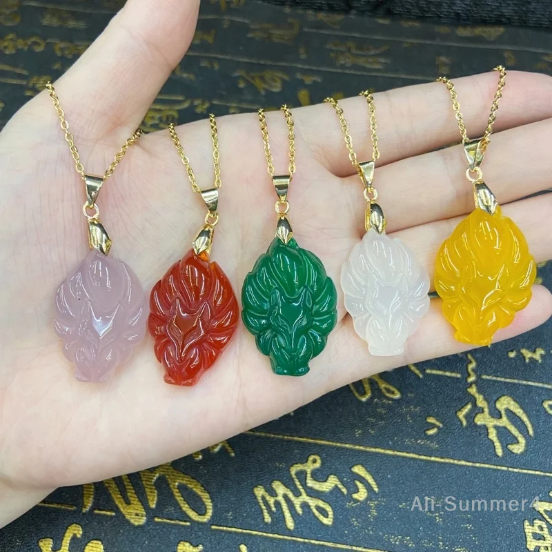 تسعة الذيل الثعلب سلسلة بدلاية قلادة للجنسين الصينية الحيوان منحوتة باليد الثعلب الرجال النساء محظوظ المجوهرات هدية #1