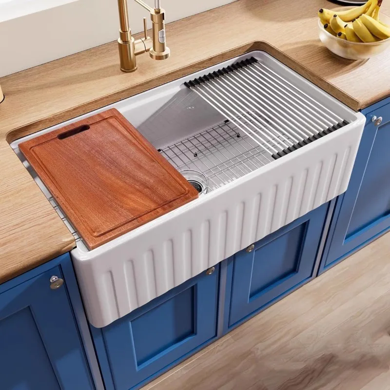 

American kitchen ceramic sink vegetable basin retro semi-embedded household large single slot ultra-deep integrated basin