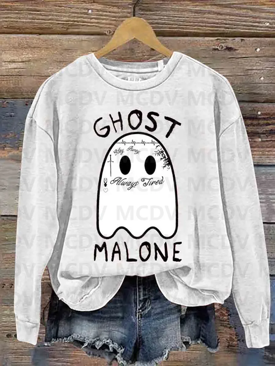 Ghost Malone Sweatshirt kasual wanita, Pullover kasual cetakan 3D Halloween