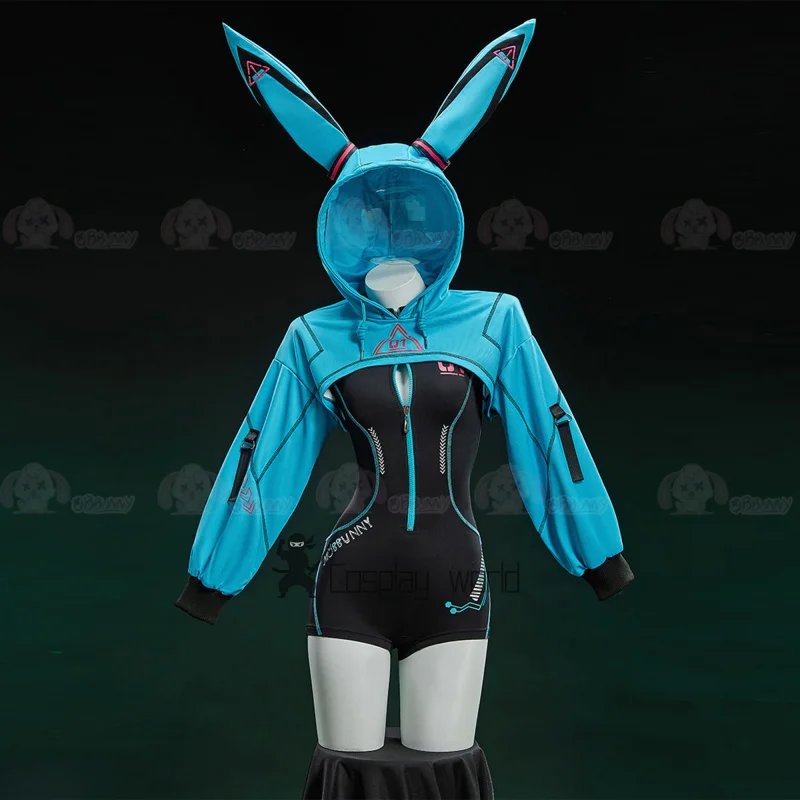 

Anime Miku Cosplay Costume Rabbit Sportswear jumpsuits with Hooded Short Jacket Uniform Halloween Christmas Clothing for Women