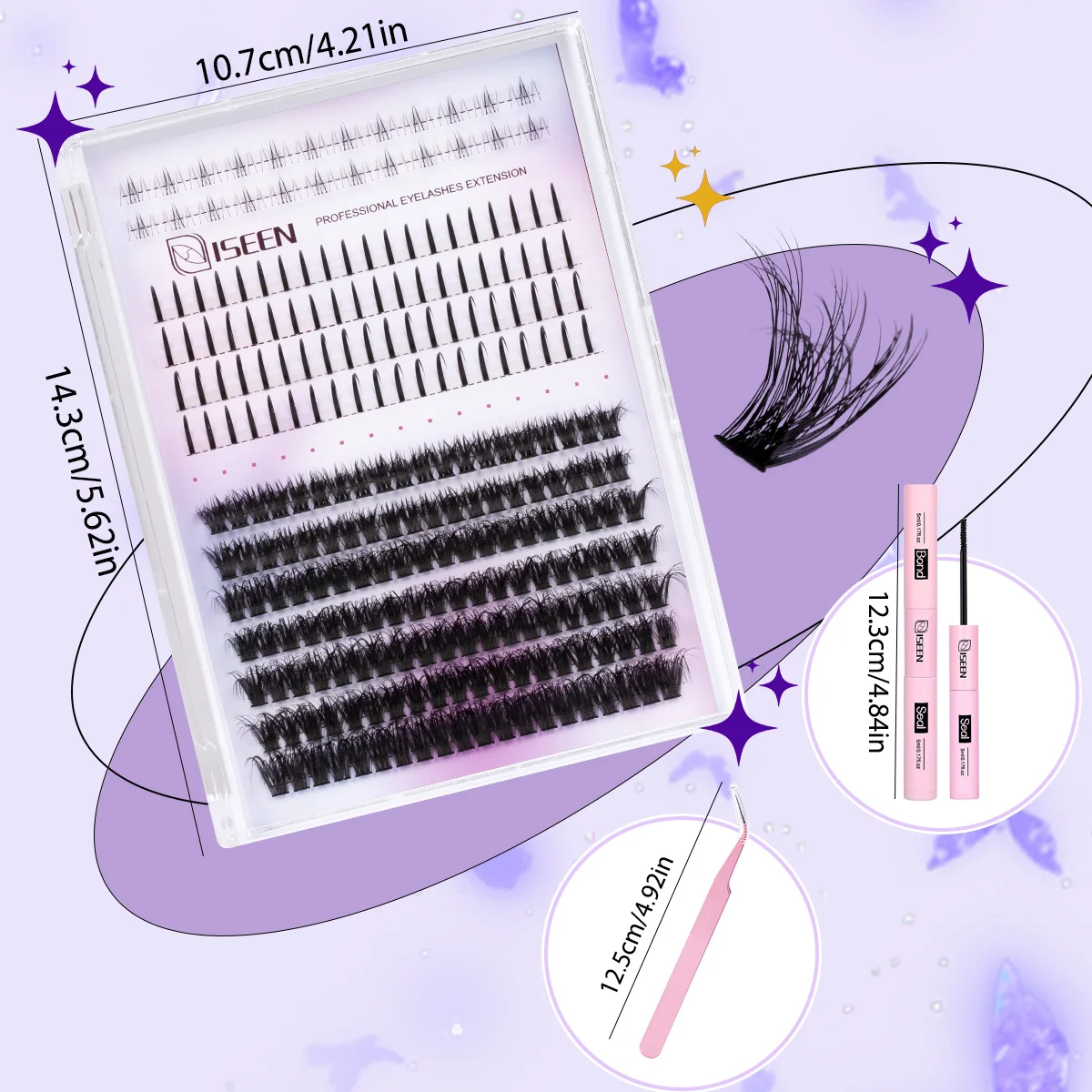 مجموعة مجموعات الرموش الرقيقة مجموعات الرموش Wispy ملحقات الرموش العنقودية المجعدة مع رموش السندات وملقط الختم