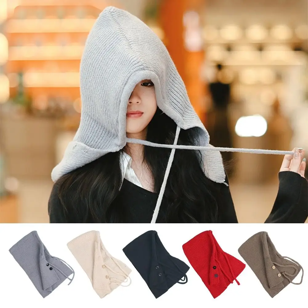 

Casual Windproof Knitted Woolen Cap Neck Warmer Keep Warm Balaclava Hat Thickened Ear Protection Shawl Hat for Women