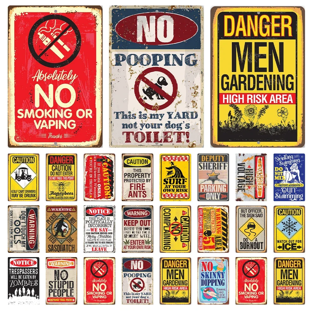 

Funny No Trespassing Warning Metal Tin Sign No Stupid People Poster Wall For Home Bar Porch Fence Garden Decor 8X12 Inch T-037A