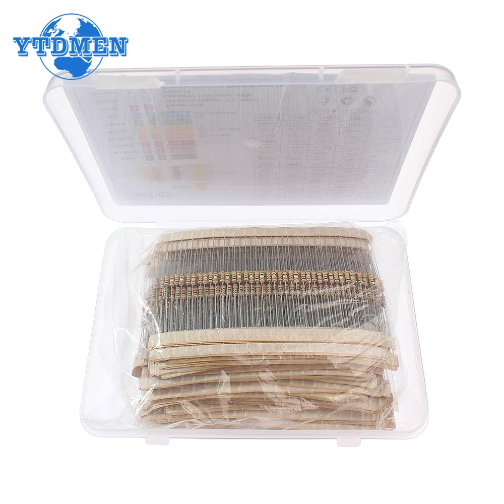 1500Pcs 1/4W Carbon Film Resistor Assortment Kit Box, Resistance Range 1ohm~10m, for DIY Electronic, 75 Values Set of Resistors