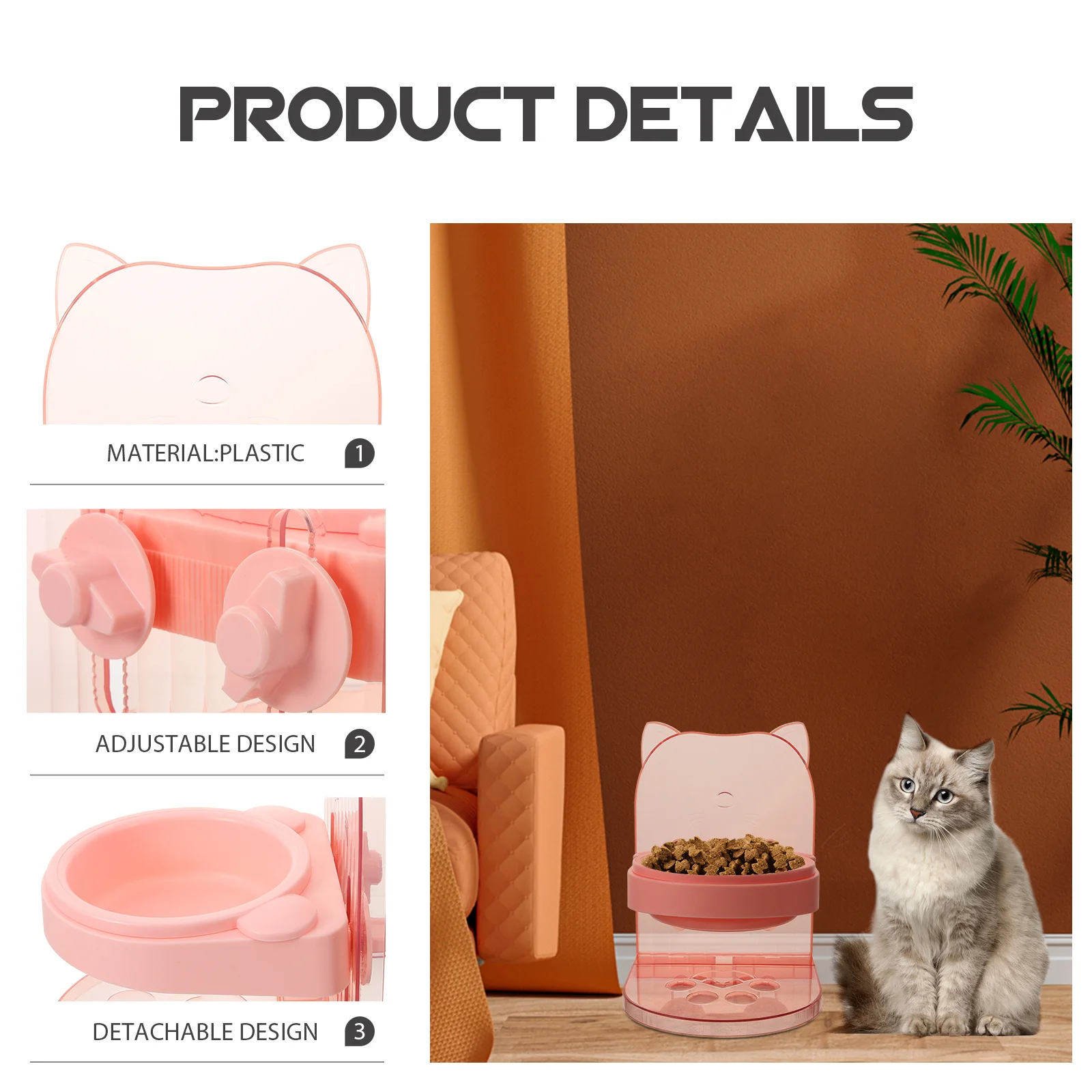 

Elevated Plastic Pet Bowl Detachable Cage Mount Cat Dog Feeder Adjustable Height Anti-Spill Sturdy Food Water Bowl Small Pets