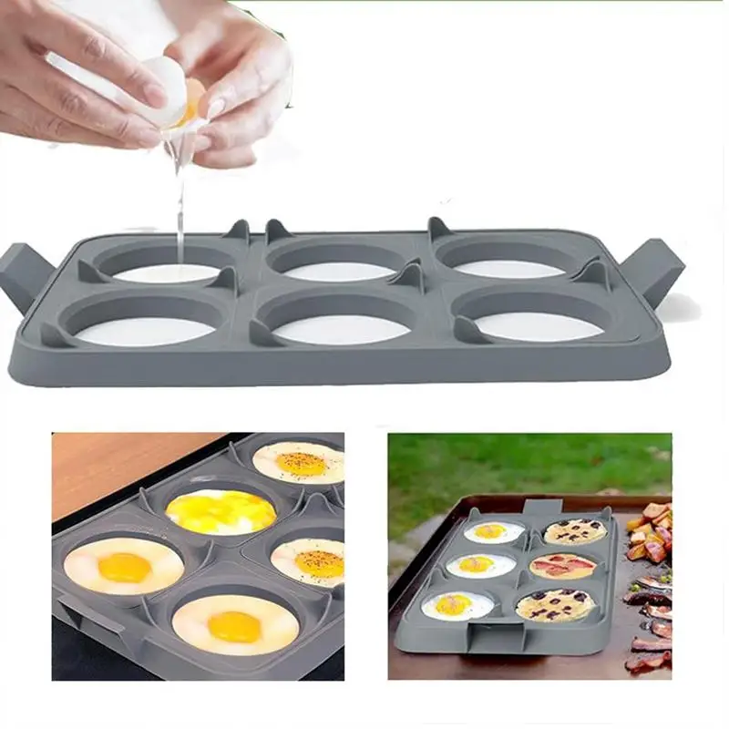 Stampo per pancake in silicone Stampo per uova multifunzione Anello per uova 6 griglie Padelle per frittata resistenti al calore antiaderenti Vassoio per anelli per uova Teglia da forno