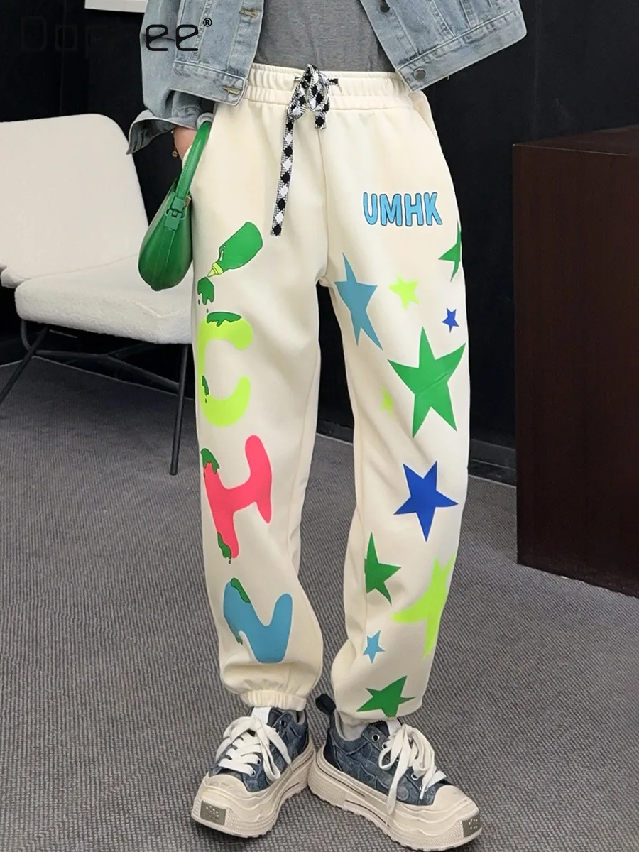 2025 printemps nouveau modèle de dessin animé Graffiti européen surdimensionné pantalons de survêtement femmes mode sport pantalons décontractés Cargo pantalon femmes