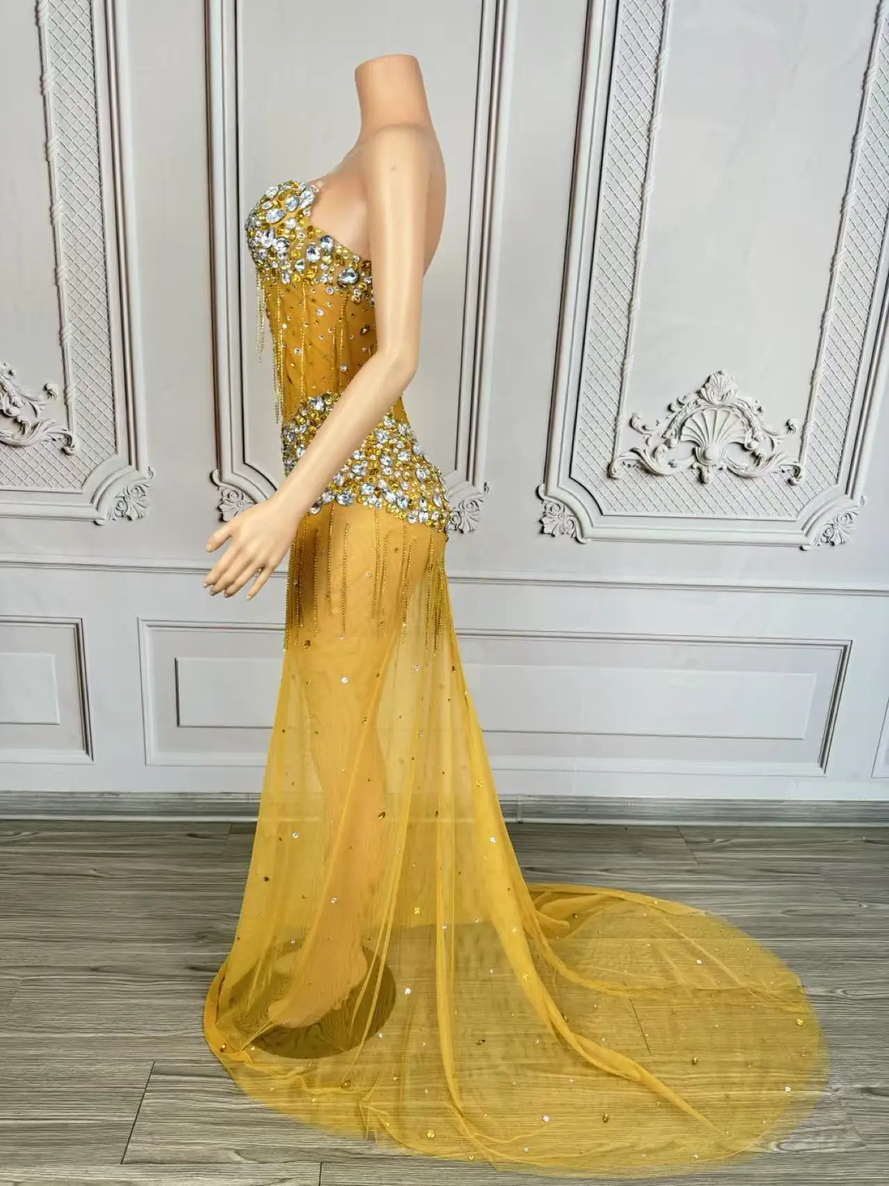 Sukienka Chuju z błyszczącymi cyrkoniami, ekskluzywna, przezroczysta, do ziemi, dla kobiet, seksowna, transparentna, idealna na urodziny, sesje zdjęciowe.