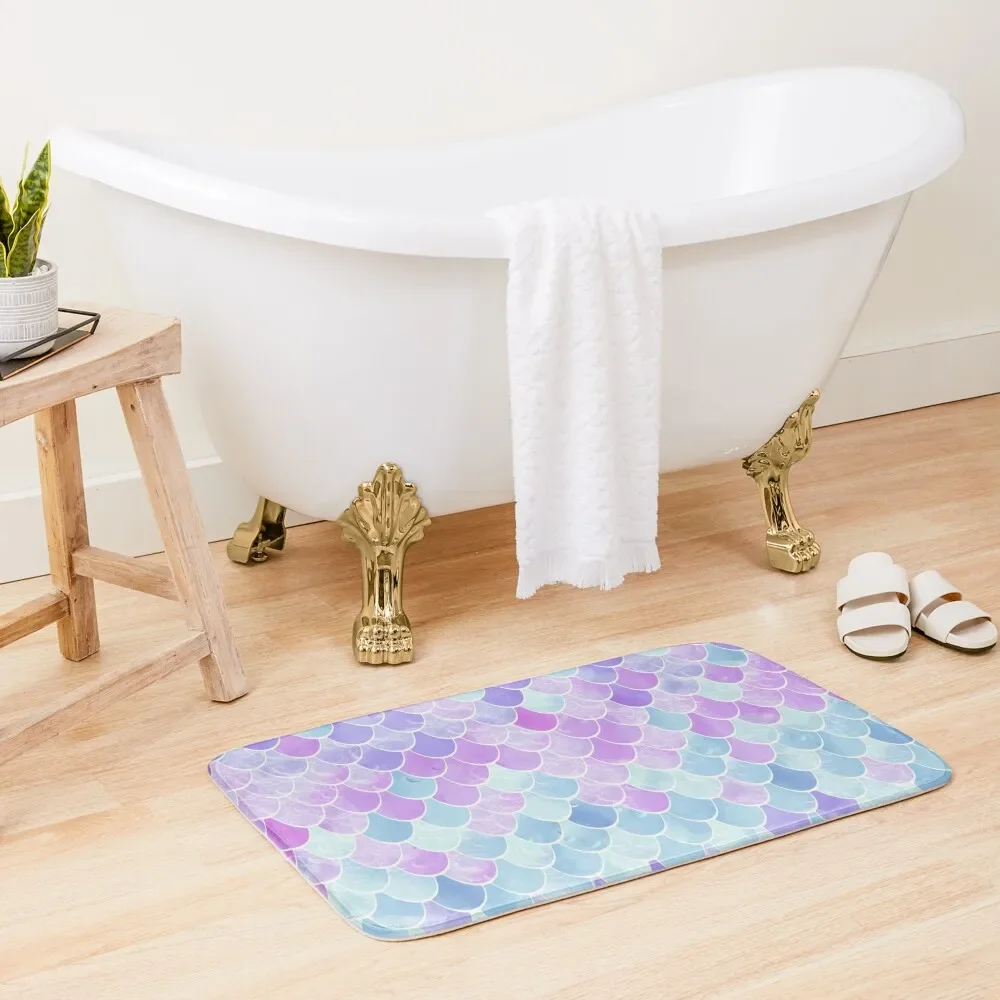 

Cute Girls Mermaid Scales Pattern, Pink, Purple, Teal Bath Mat Bathroom Rugs And Set Toilet Carpet Carpet Rug Mat