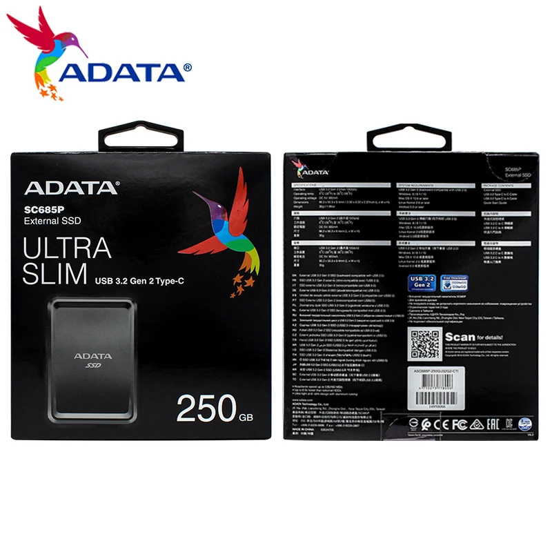 Imagem -05 - Adata-sc Ssd Externo Disco de Estado Sólido Interface de Alta Velocidade Adequado para Desktop e Laptop Original Usb3.2 Gen2 Tipo-c 250gb 500gb