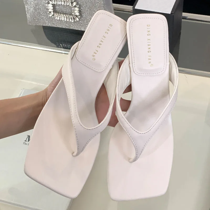 Fashion Shallow Women Medium Heels Slides Flip flops Slippers 2025 Summer Female Footwear Ladies Heels Slippers Pumps Shoes