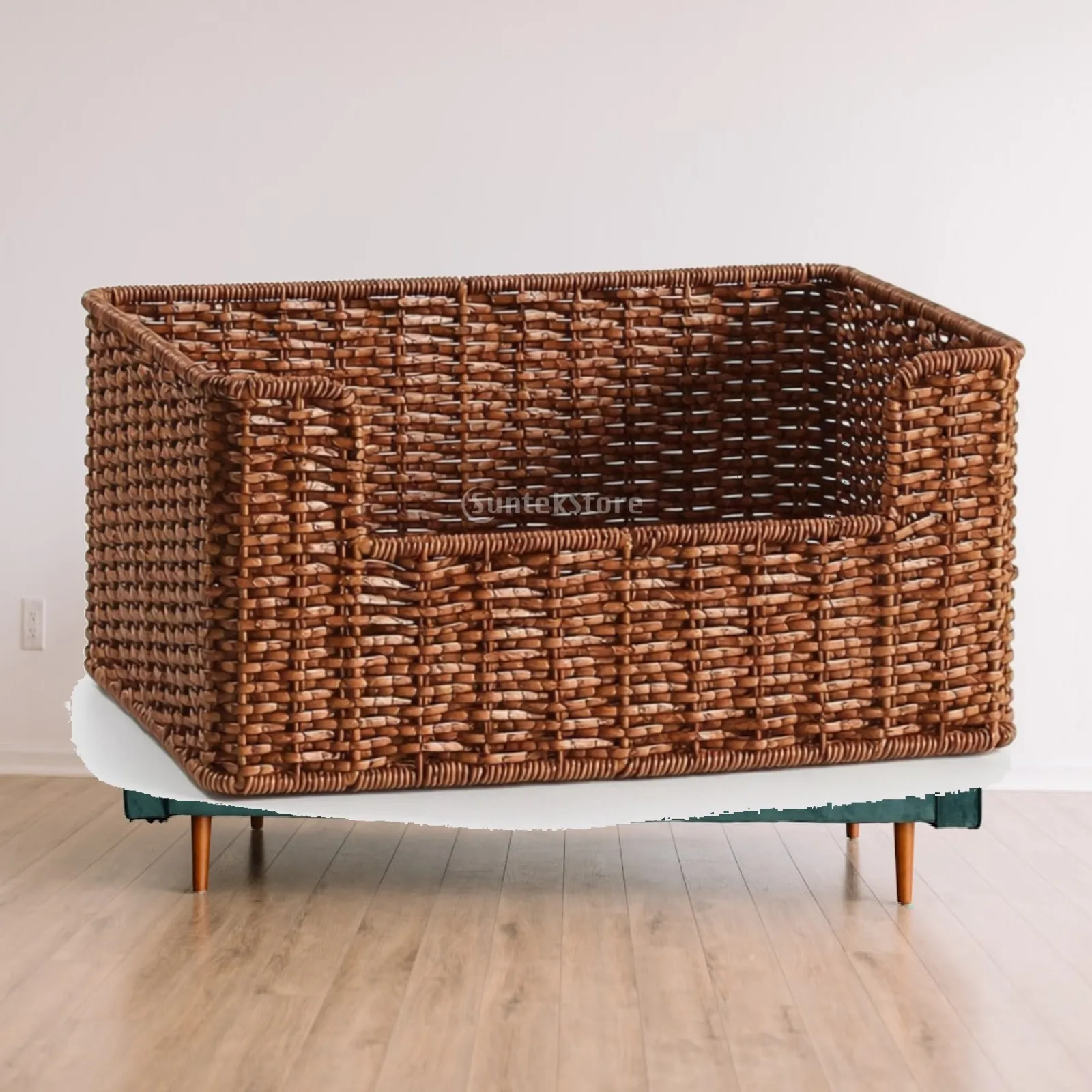 Woven Storage Basket Space-Saving Open Front Basket Organizing Bin Large Capacity Long-Lasting for Shelf, Closet