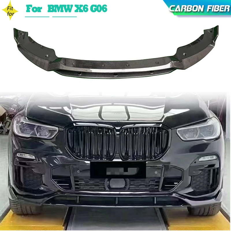 Carbon Fiber Car Front Bumper Lip Spoiler for BMW X6 G06 M Sport Utility 4-Door 2020-2022 Front Lip Chin Apron Guard Body Kit