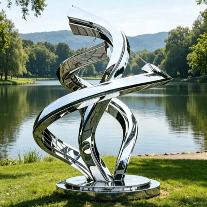 Large Twisted Abstract Stainless Steel Sculpture Outdoor Commercial Plaza Landmark Landscape Art Ornament Mirror Polished