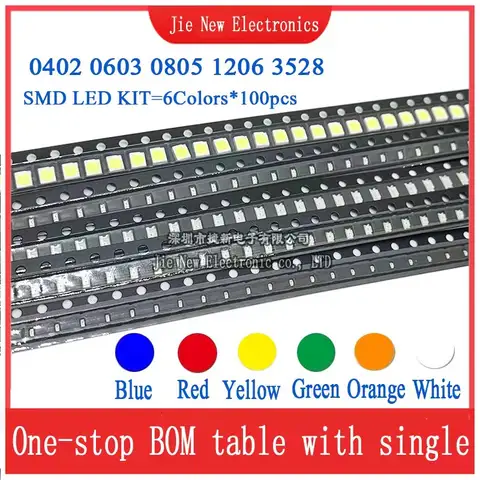 JXDZXL 5730 5050 3528 1206 0805 0603 0402 SMD LED Diode Kit White Red Blue Green  Yellow Orange  600PCS=6colors x 100PCS