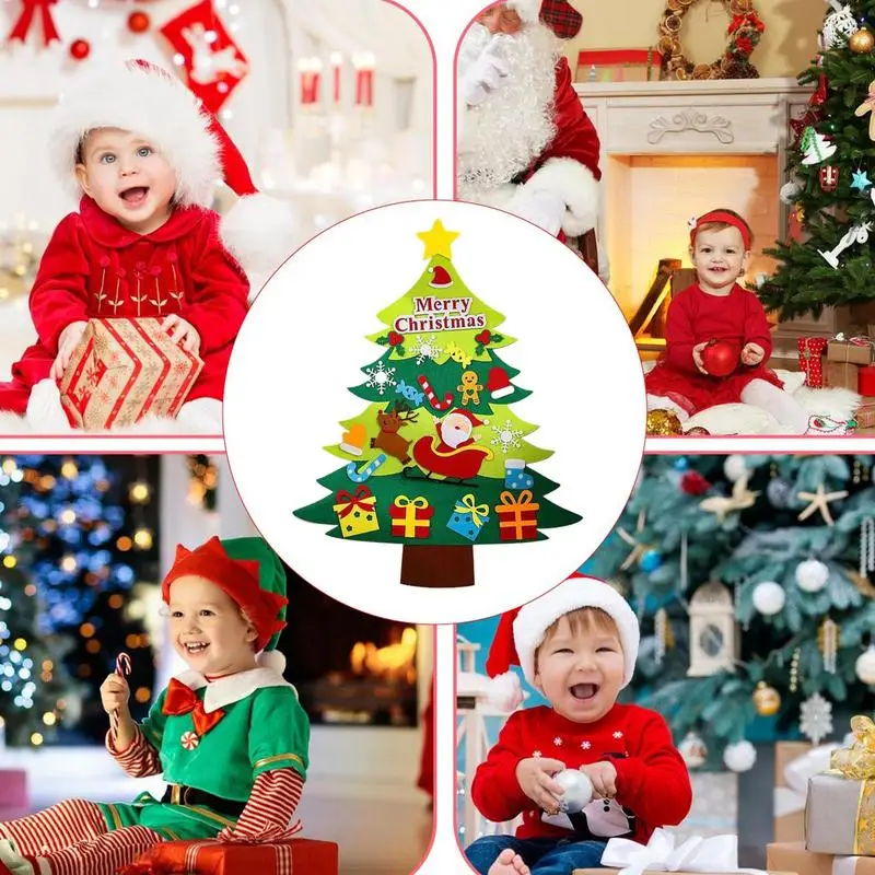 Kids Felt Christmas Tree Kit ชุดงานฝีมือต้นคริสต์มาสสําหรับเด็กพร้อมเครื่องประดับที่ถอดออกได้ 20 ชิ้น Felt Christmas Decorations Kids