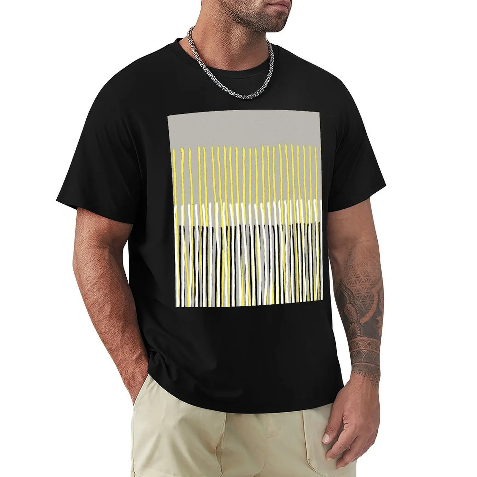 

Yellow Rising - Abstract Stripes in Yellow, Grey, Black & White T-Shirt Durable Work Wear T-Shirt