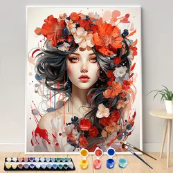 Digital Painting Woman With Long Hair And Flowers Acrylic Painting By Numbers Kit DIY Artwork Canva Art Gift Home decorate