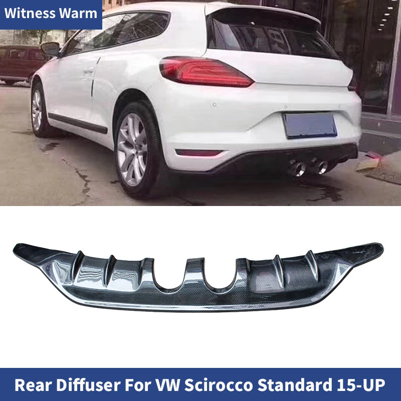 Carbon Fiber Car Rear Bumper Diffuser Lip Middle Two Out Exhaust Splitter for Volkswagen Scirocco Standard Bumper 2009-up