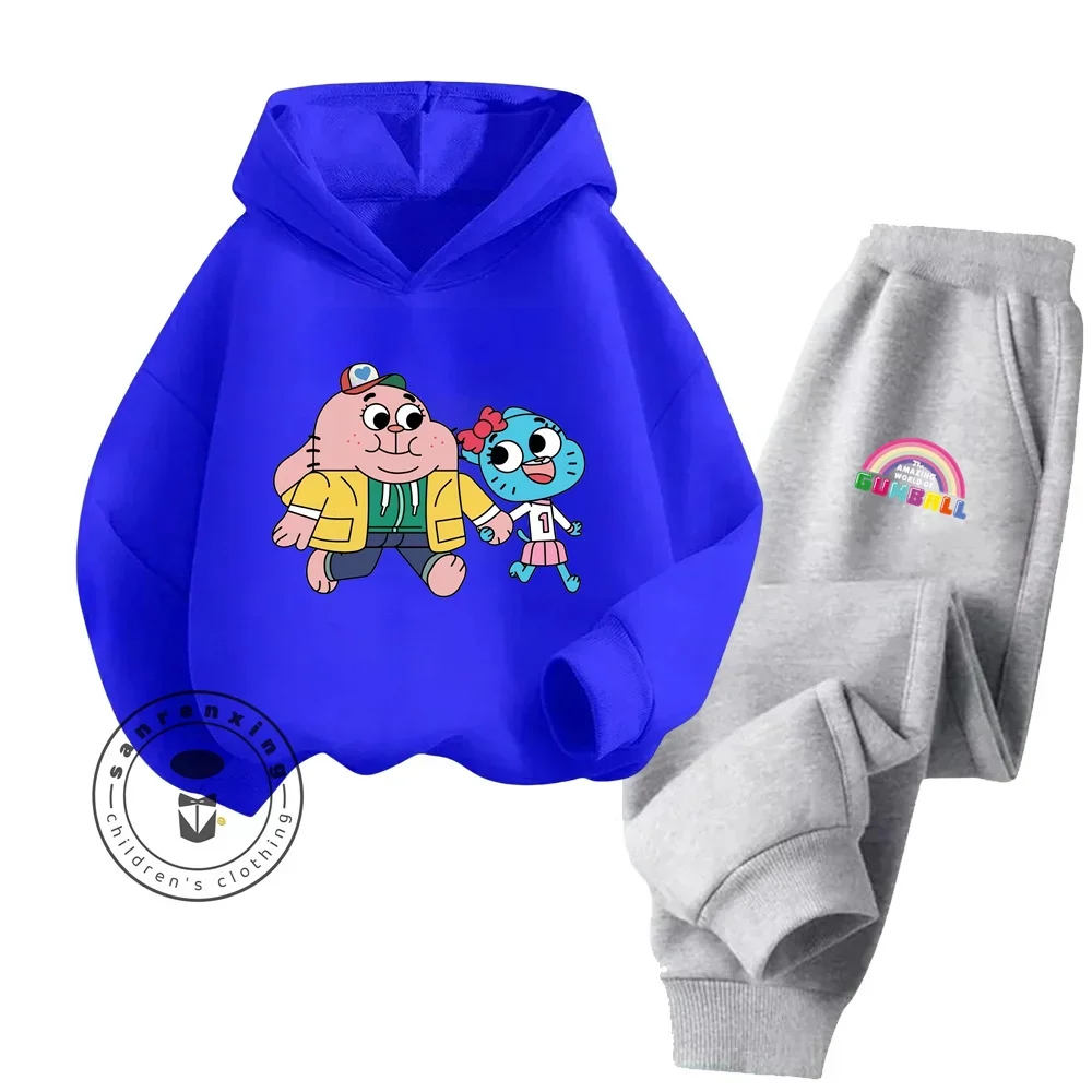 Spring and Autumn Cartoon Amazing World of Gumball Pure Cotton Hoodie Antibacterial and Durable Boys and Girls Sports Hoodie Set