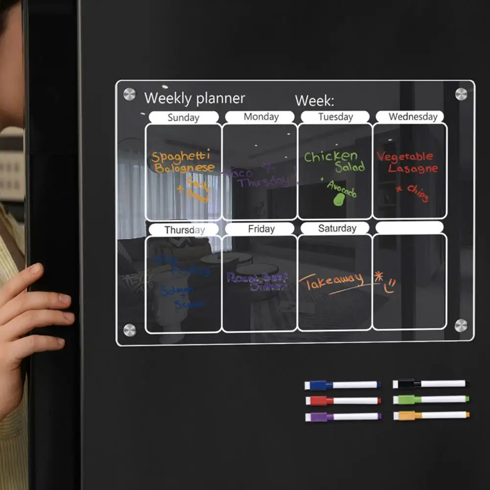 再利用可能な磁気アクリルプランニングボード、ウィークリープランナー、組織用冷蔵庫、6色マーカー