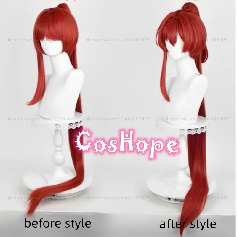 Yinlin Cosplay-Perücke, Unisex, 120 cm lange Perücke mit Pferdeschwanz, rote Perücke, Cosplay-Anime-Cosplay-Perücken, hitzebeständige synthetische Perücken