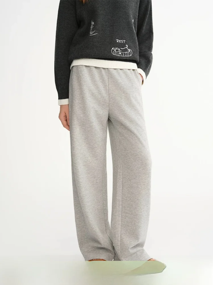 

plus Size Women's Casual Pants Elastic Waist Straight Leg Warm Trousers Side S Forward Design Autumn Winter Slimming Pants