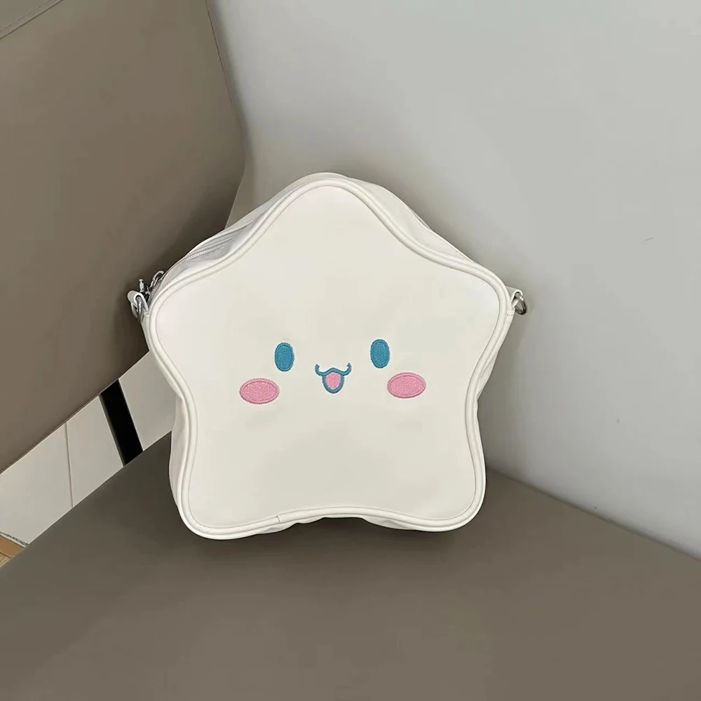 Hellokitty Cinnamorol Star Shoulder Bag Sanrio Embroidery Pu Bag Cute Cartoon Waterproof Satchel Simple Casual Backpacks Handbag