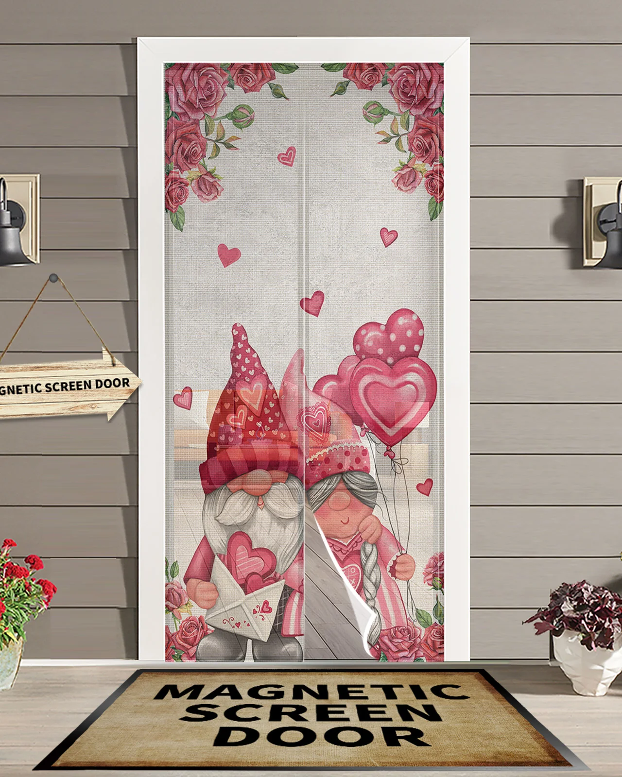 Valentine'S Day Dwarf Rose Magnetic Mosquito Net Summer Anti Bug Fly Door Curtains Kitchen Screen Door Mesh