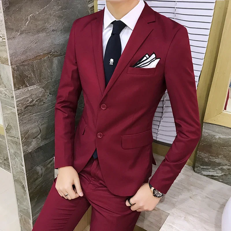 Elegant Man Suit (Blazer+ Pants) Men\'s Fashion Business Korean Version Slim-fit Wedding Professional Gentleman Suit  Suit Men