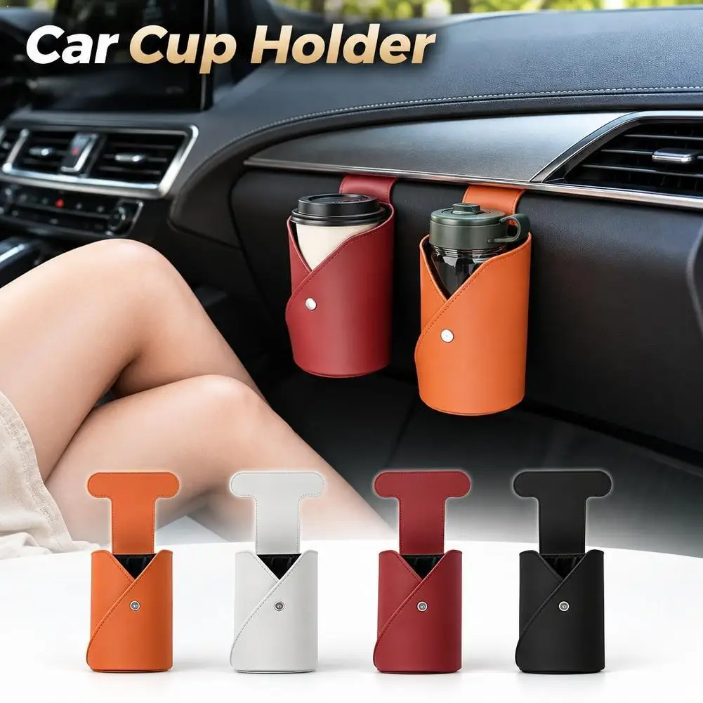 1Pcs PU Leather Universal Trailer Cup Holder, Drink Organizer, Stable Holder for Milk Tea Cup Thermos, Car Storage Accessory