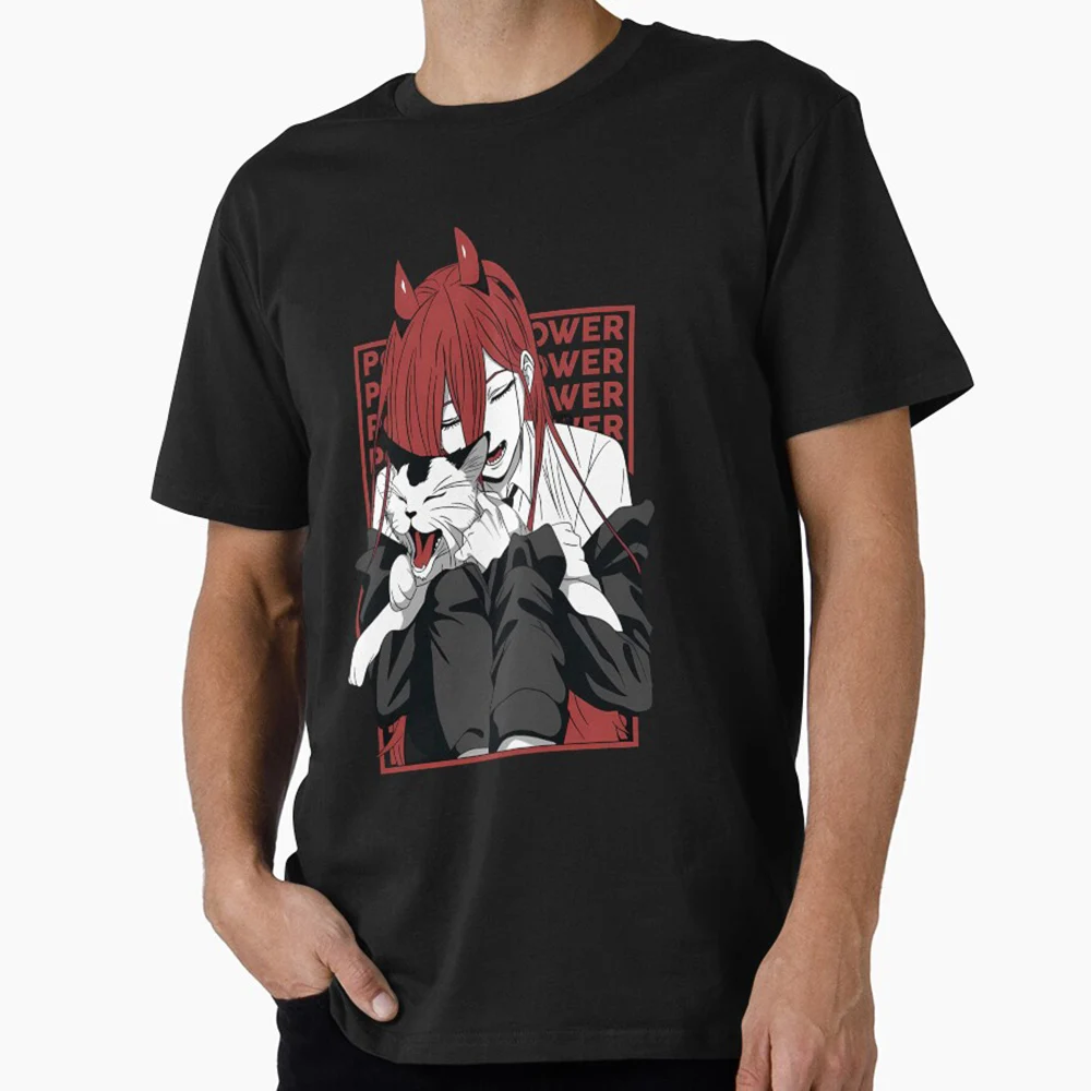 

Power Hugging Cat Chainsaw Man Manga Gift T shirt for Anime lover Dark Evil Cartoon Graphic tee Short sleeve Y2k Clothes S-6XL