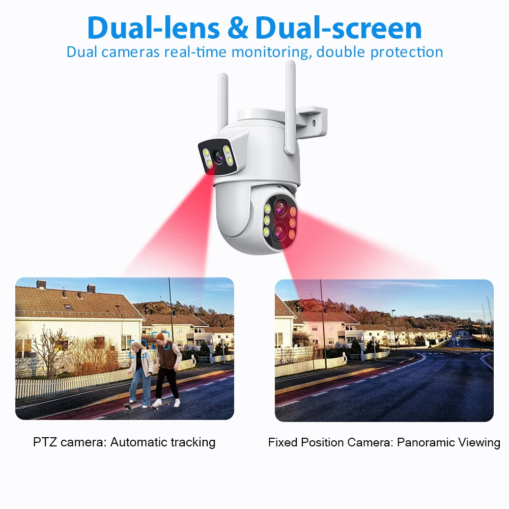 6MP WiFi Camera Outdoor 12MP 10X Zoom Three Lens Dual Screens CCTV Video Cam Auto Tracking Security Protection Surveillance