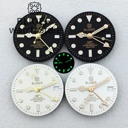 BLIGER 29mm Dial Black white Dial Rose gold Gold index With Hands C3 Green Luminous light For NH34 NH35 NH36 Movements