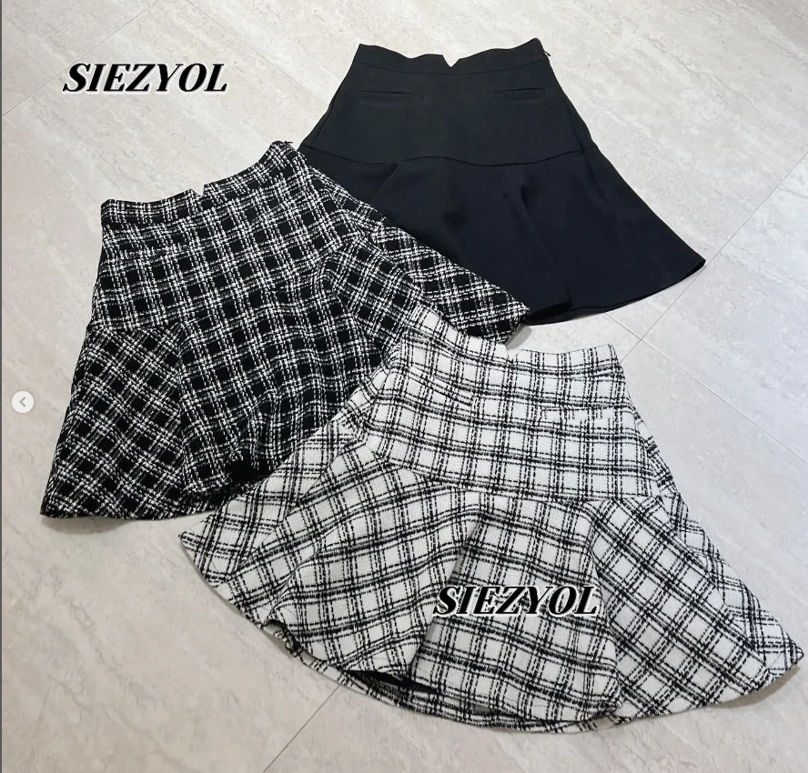 Japanese Style Tweed Plaid Short A- Line Skirt Sweet Girl High Waist Slimming Casual Easiest for Match One-step Mini Skirts
