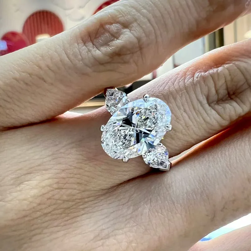 100% 925 Sterling Silver Sparkling Big Oval Cut 10*15 MM Lab Sapphire High Carbon Diamond Gems Engagement Rings Fine Jewelry